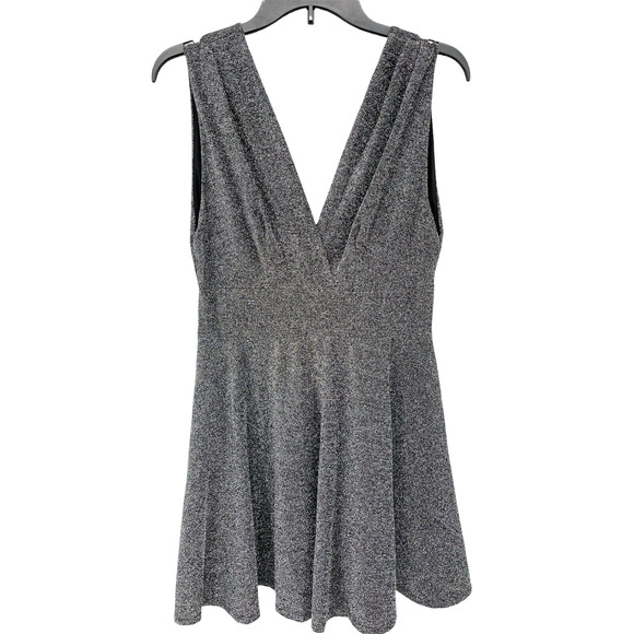 Fraiche By J In Silver Deep V-neck Fit & Flare Minidress Size Large - Picture 2 of 8